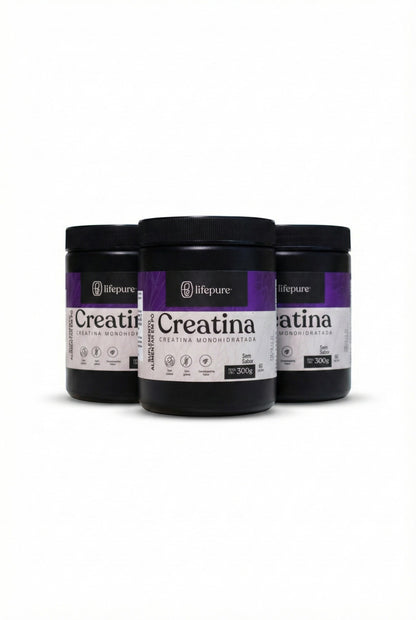 Kit: 3 Creatina Monohidratada Pote 300g - 100% Pura - LifePure Nutrition