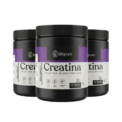 Kit: 3 Creatina Monohidratada Pote 300g - 100% Pura - LifePure Nutrition