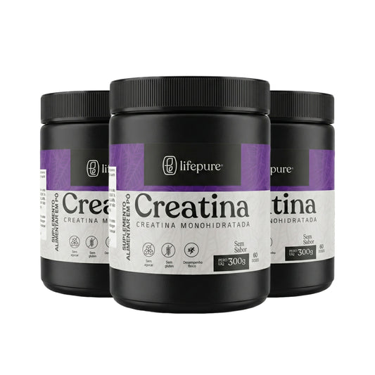 Kit: 3 Creatina Monohidratada Pote 300g - 100% Pura - LifePure Nutrition